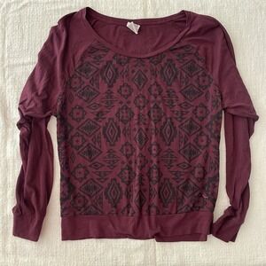 PINK Victoria Secret Large Maroon Tribal Print Long Sleeve Top Shirt Aztec